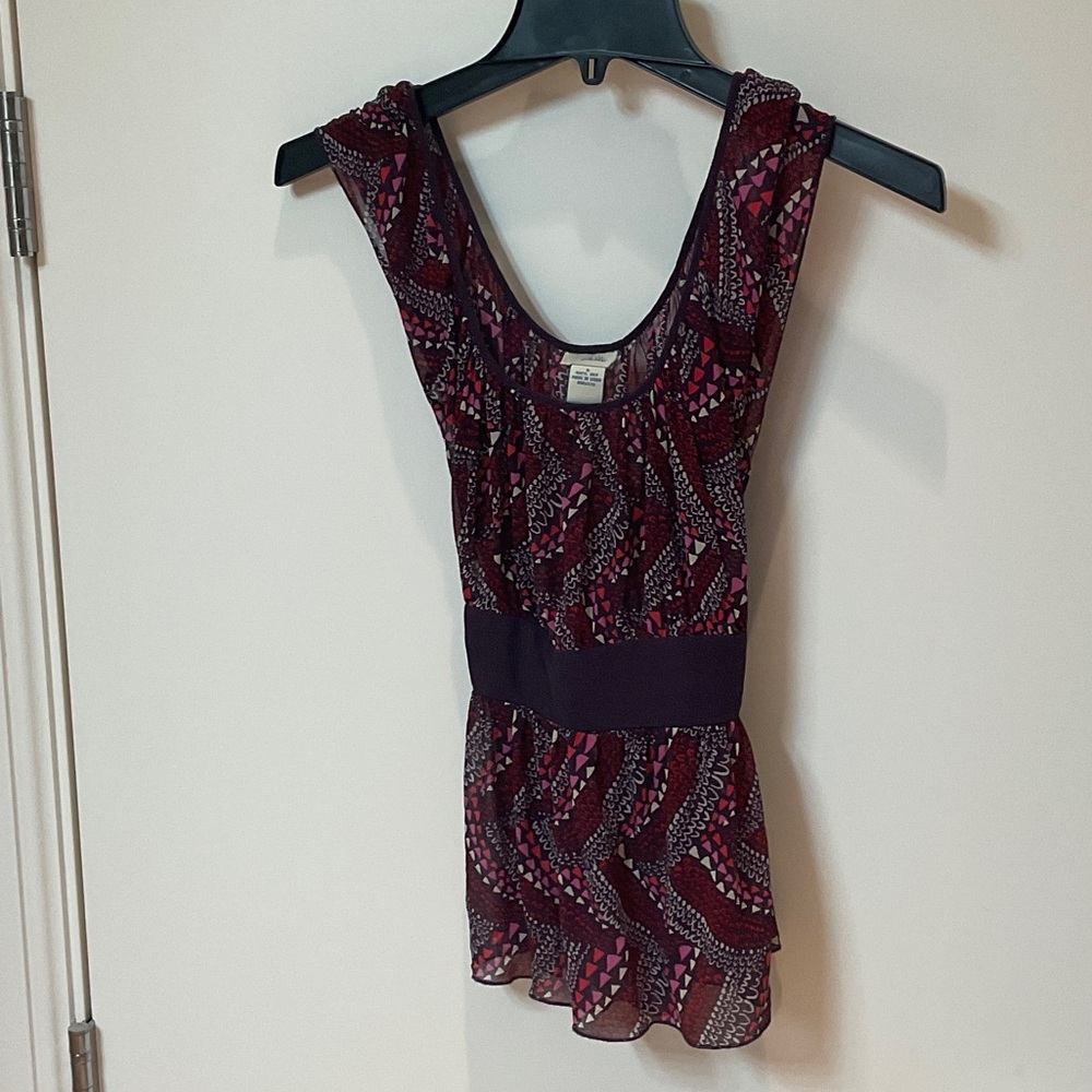 Anthropologie silk purple and red sleeveless blouse size 6